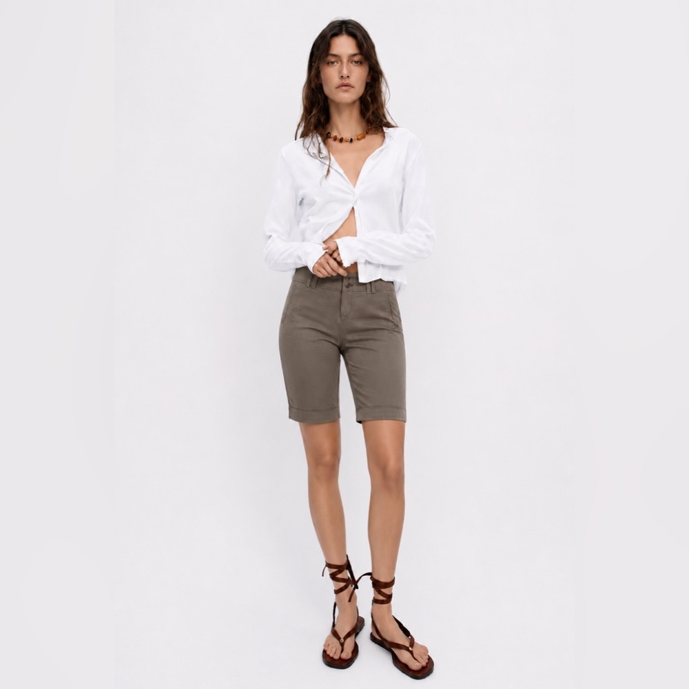 ESPRIT Vintage - Bermuda Shorts | Taupe Cotton Stretch Tailored Y2K